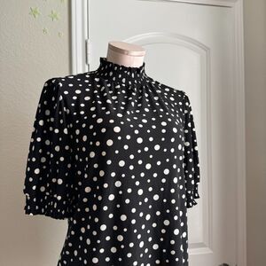Anne Klien women's black and white polka dot blouse- S